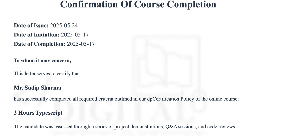 Digital Pathshala certifies TypeScript